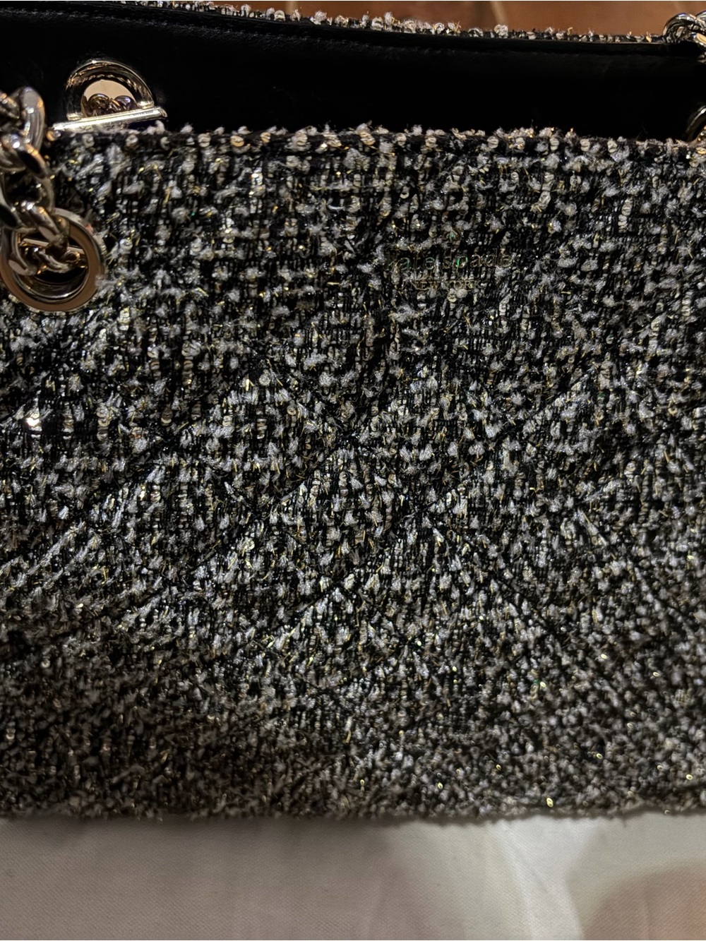 Kate Spade Tweed Chain Shoulder Bag in Black and Silver